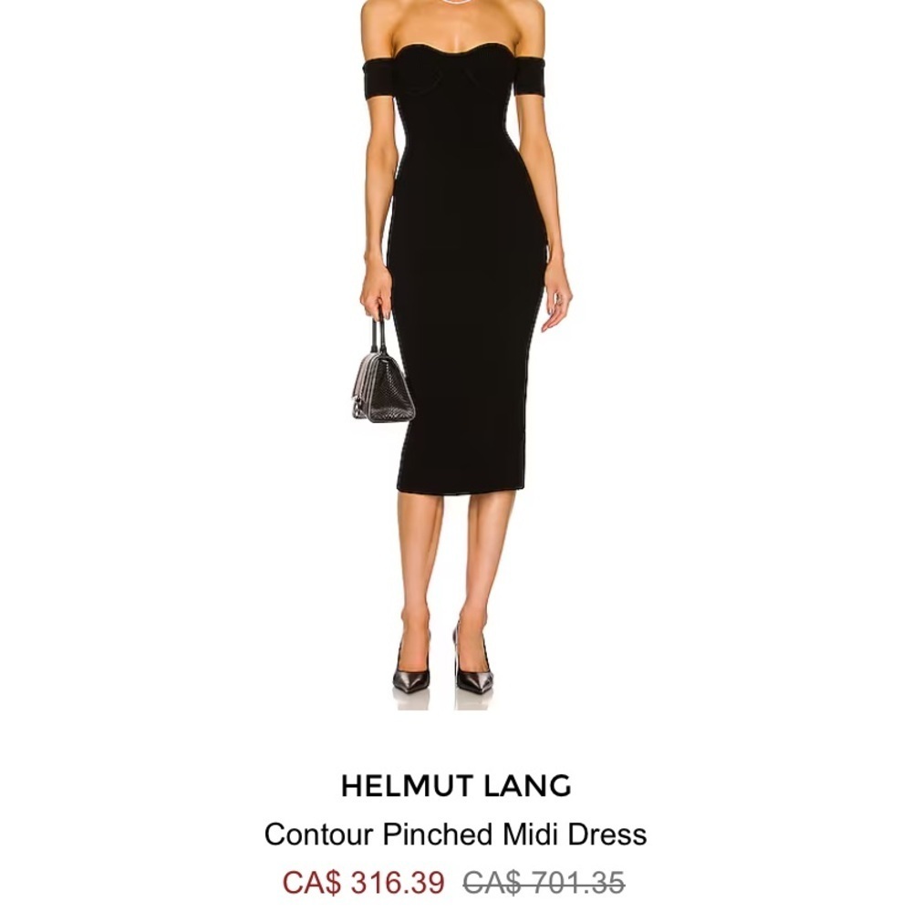 Helmut Lang black ribbed bodycon Contour Pinched Midi Dress